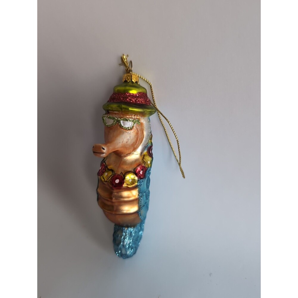 Sea Horse Christmas Ornament Mercury Glass Whimsical Sunglasses Hat